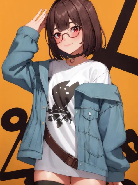 a woman in glasses and a shirt with a skull on it