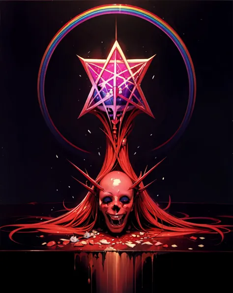 a painting of a demonic skull with a star on top of it