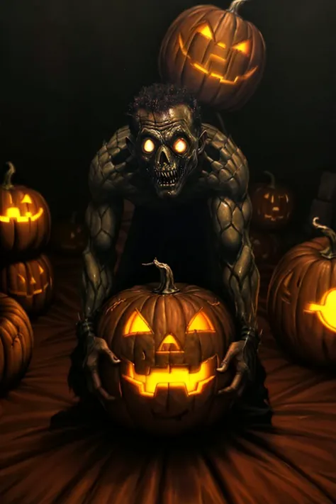 surreal00d, pumpkin carving, Multi-Layered Carving, Horror Movie Icon, Zombie-like, <lora:surreal00d-000010:1>