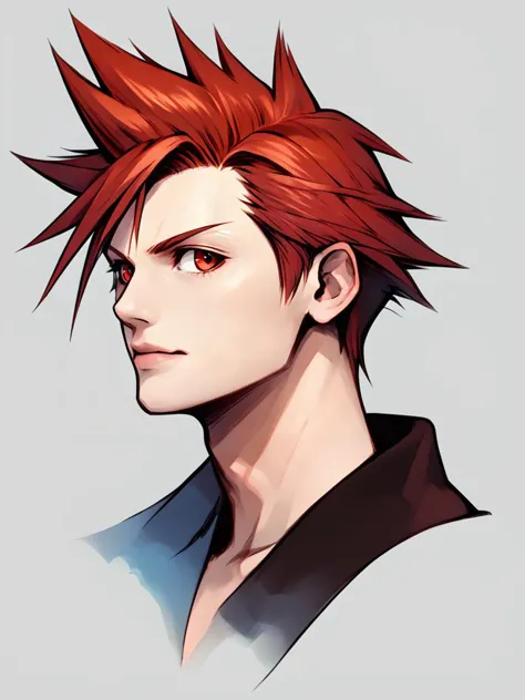 a drawing of a man with red hair and a black shirt