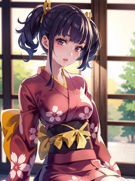 1girl, solo,(best quality),(masterpiece:1.1), upper body, looking_at_viewer, dynamic angle, kimono, cute, clear facial skin,