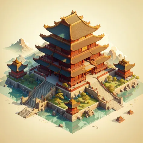 isometric chinese style architecture