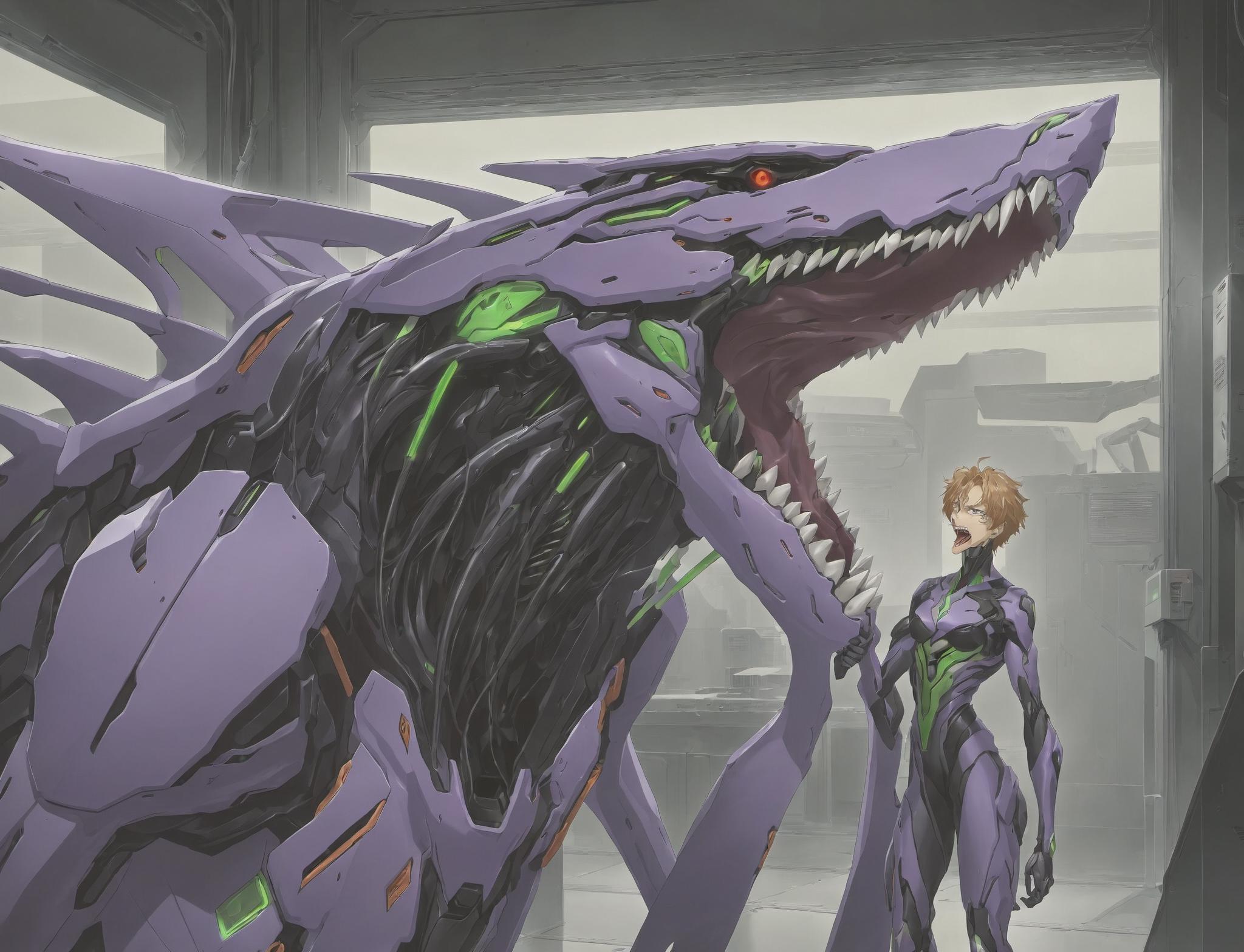 Anime character standing next to a giant monster like creature - SeaArt AI