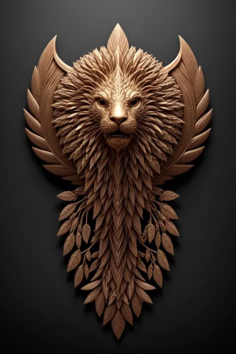 a close up of a wooden sculpture of a lion's head