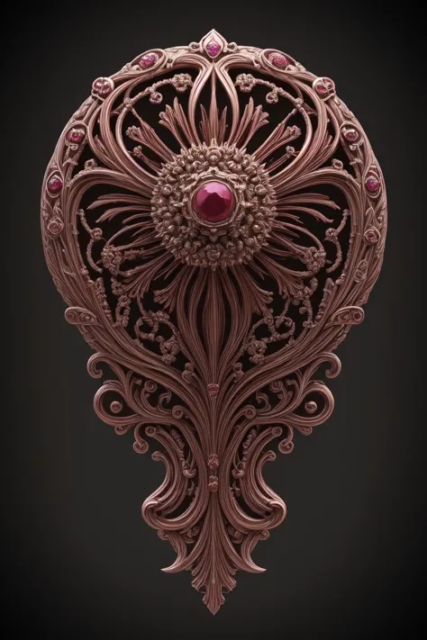 a close up of a decorative object with a pink stone