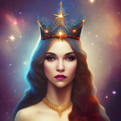 oldjourney cosmic queen, ethereal woman with a crown on her head, head and shoulders portrait, fantasy art, star sky, star sky, ...