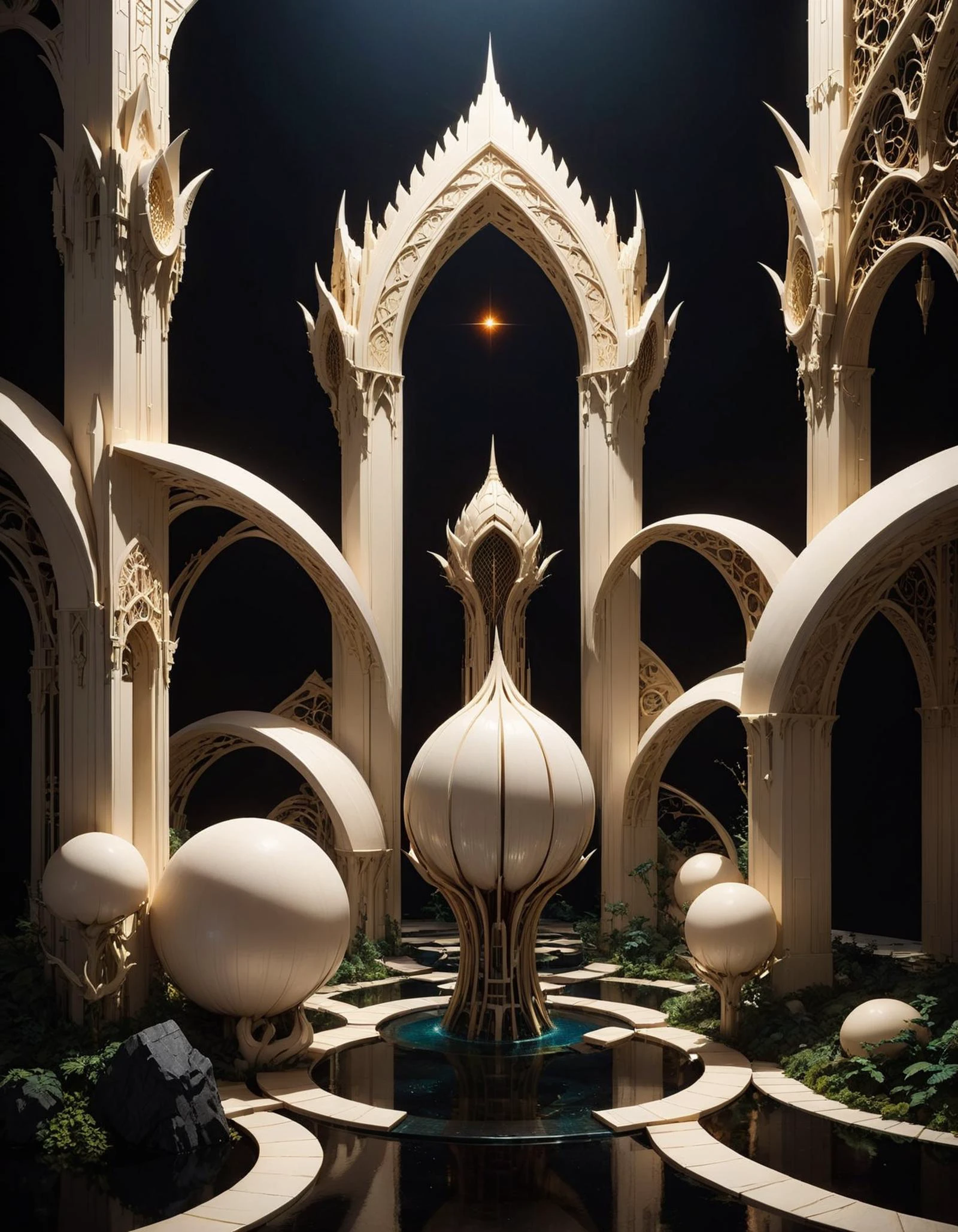 hyper realistic and highly detailed, a luminous ivory elven fantasy city , inspired by (Katsuhiro Otomo:1.2) and (Arkhyp Kuindzhi:1.1), Art deco style, geometric shapes, bold colors, luxurious, elegant, decorative, symmetrical, ornate, detailed, , bold lines, award winning, limited color palette, high contrast, depth of field, (intricate details, masterpiece, best quality:1.4), dramatic lighting, beautiful composition, looking at viewer, dynamic pose
dark, black and color sexyai vntblk, black, dark, background