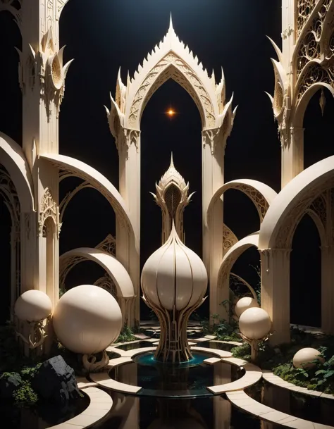 hyper realistic and highly detailed, a luminous ivory elven fantasy city , inspired by (Katsuhiro Otomo:1.2) and (Arkhyp Kuindzhi:1.1), Art deco style, geometric shapes, bold colors, luxurious, elegant, decorative, symmetrical, ornate, detailed, , bold lines, award winning, limited color palette, high contrast, depth of field, (intricate details, masterpiece, best quality:1.4), dramatic lighting, beautiful composition, looking at viewer, dynamic pose
<lora:quality1:0.7>  <lora:SDXL_black_and_color_Sa_May:0.8> dark, black and color <lora:SexyConiAI:0.7> sexyai <lora:- SDXL - vntblk_vanta_shapes_V1.0:0.7> vntblk, black, dark, background