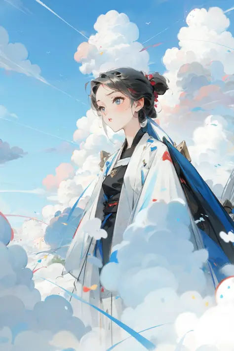 A girl , cloud,female focus