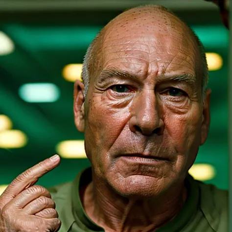 foto promocional, Patrick Stewart como tng-picard en el puente Enteprise