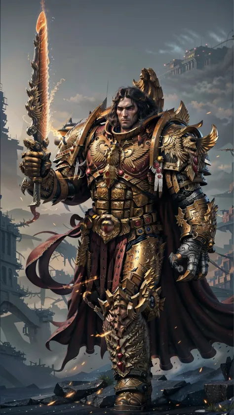 THE EMPEROR OF MANKIND, warhammer 40k,  <lora:THE EMPEROR OF MANKIND MK1 by CCARAXESS:0.9> BREAK,
flaming sword, power Claw, golden armor,  <lora:Gigachadv1:0.5> BREAK,, masterpiece, best quality, hyperrealistic, extremely detailed, highly quality, 4k, sharp focus, professional photograph, sharp focus, award winning, cinematic lighting, octane render, unreal engine, volumetrics dtx, Wallpaper,