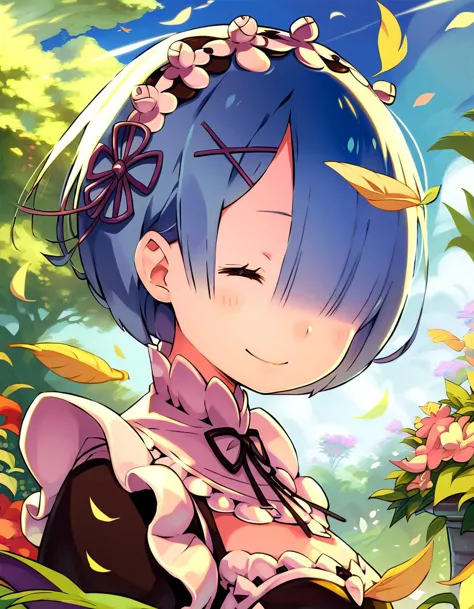 a woman with blue hair and a flower crown on her head