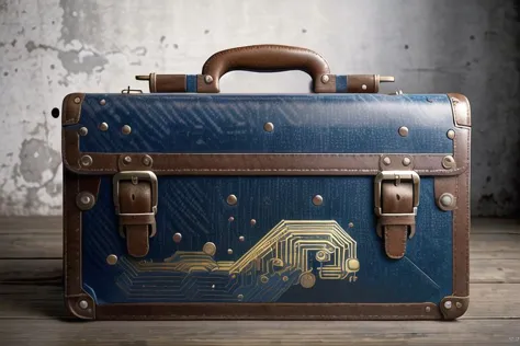 there is a suitcase with a circuit board design on it