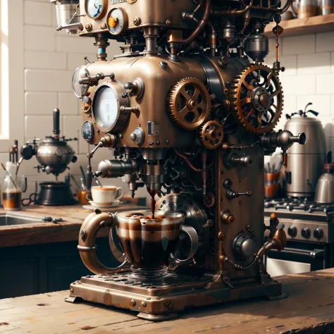<lora:SteamPunkAI:.7> Cogpunk  coffee machine