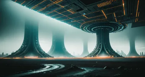 photograph of a alien world under the ground,A dramatic photograph of city under the ground,a futuristic city , (a futuristic ci...