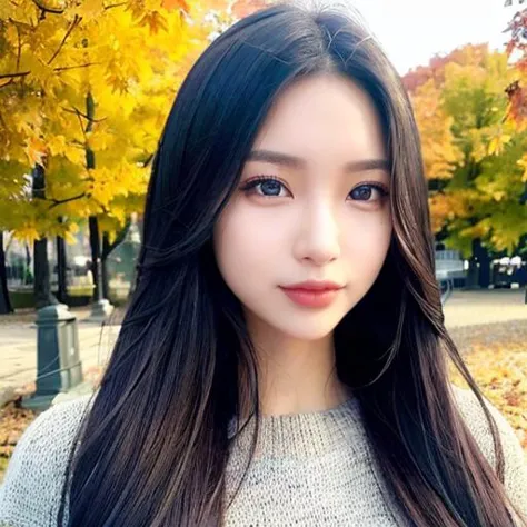 a close up of a woman with long hair and a sweater