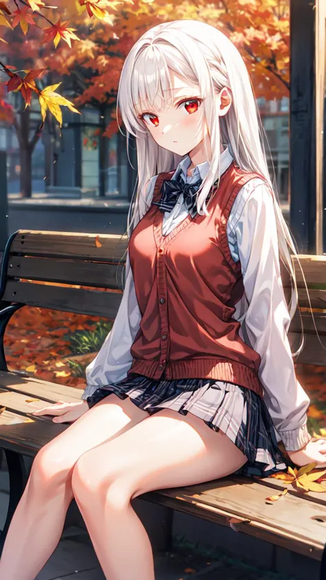 anime girl sitting on a bench in front of a tree