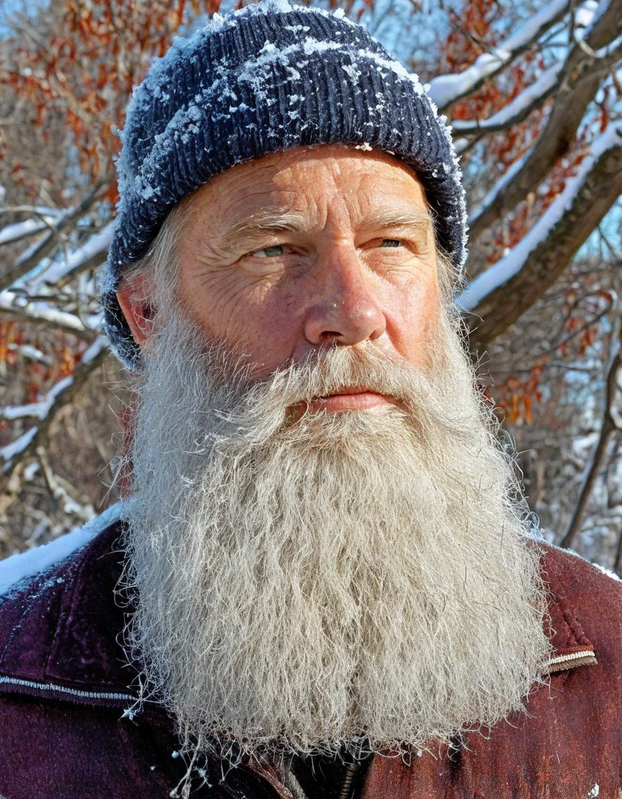 цифровая цветная фотография, Борода, как осенняя кисть, Усыпанный белым снегом мудрости., Медленная живопись природы