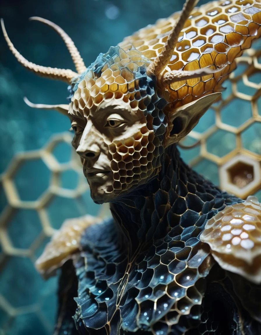 由蜂巢制成的奇妙生物, 空靈存在, 超現實素描, 让人想起耶罗尼米斯·博斯