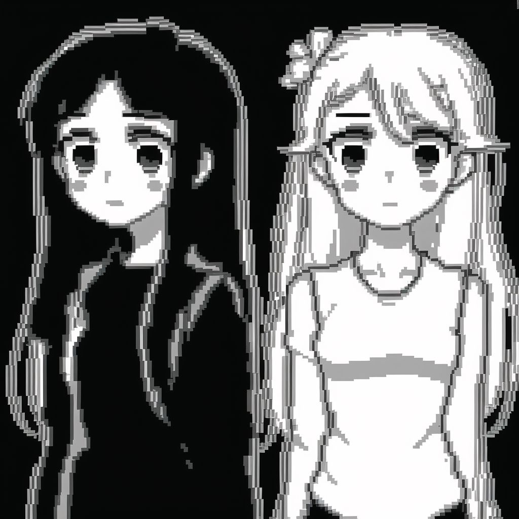 Two anime girls in black and white are standing next to each other - SeaArt  AI