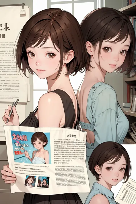 8k high quality detailed,highres,comic,anime,detailed image,
(an illustration of a teenage girl posing,magazine_sheet, (an illus...