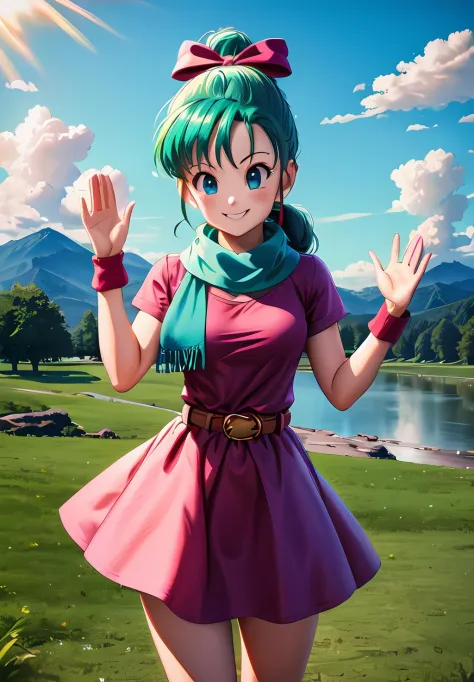 (Photo:1.3), highdetail, <lora:Bulma_teen:0.8>, Bulma_teen, 1girl, solo, long hair, looking at viewer, blush, smile, bangs, blue...