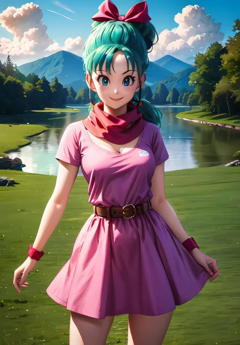 (Photo:1.3), highdetail, <lora:Bulma_teen:0.8>, Bulma_teen, 1girl, solo, long hair, looking at viewer, blush, smile, bangs, blue...