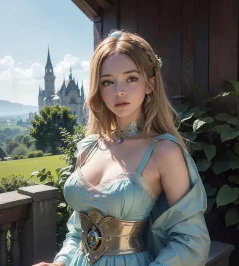 (Cinematic Photo:1.3) of (Masterpiece:1.3) A portrait of a (Belle) princess woman beautiful, dress crystal crystallized yellow pastel ornate drops transparent, hair blonde, fantasy, Medieval, epic hyper-detailed masterpiece ultra-wide, cinematic still, glamour hyper shoot, bokeh, pre-raphaelite, photo, realistic, octane render, 35 mm, photography, 8k resolution, 8 k, cinematic lighting, photographic, Eastman Kodak Color Negative film 5251 50T shot on panavision super, art by Bagshaw Tom, stanley, greg rutkowski, thomas kinkade, norman rockwell,(Cowboy-shot:1.2), (85mm),light particles, lighting, (highly detailed:1.2),(detailed face:1.2), (gradients), sfw, colorful,(detailed eyes:1.2), (detailed ladscape, garden, plants, castle:1.2),(detailed background),detailed landscape, (dynamic angle:1.2), (dynamic pose:1.2), (rule of third_composition:1.3), (Line of action:1.2), wide shot, daylight, solo,Highly Detailed,(80s Art:1.3),(Magical Realism:1.3),(Classical Realism:1.3),(Fujifilm Superia:1.3),naturalism,land Art,regionalism,shutterstock contest winner,trending on unsplash,featured on Flickr