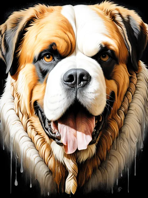 food photography style chalk painting, professional lath art of a repressive ([wahoo| saint bernard]:1.2) with runes ears, from ...