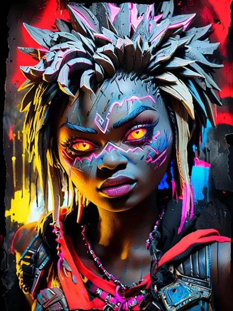 grunge style on pale black paper, ivory carving technique, league of legends splash art of a glamorous petite rwandan (h.e.r.:1....