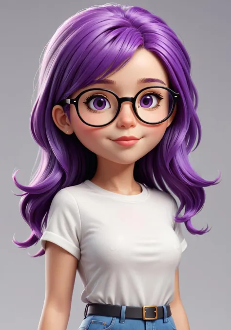 Hyperrealistic art <lora:FF-Style-MidJ-NEW-Week3:1> a cartoon character with purple hair and glasses, cute 3 d render, 3 d rende...