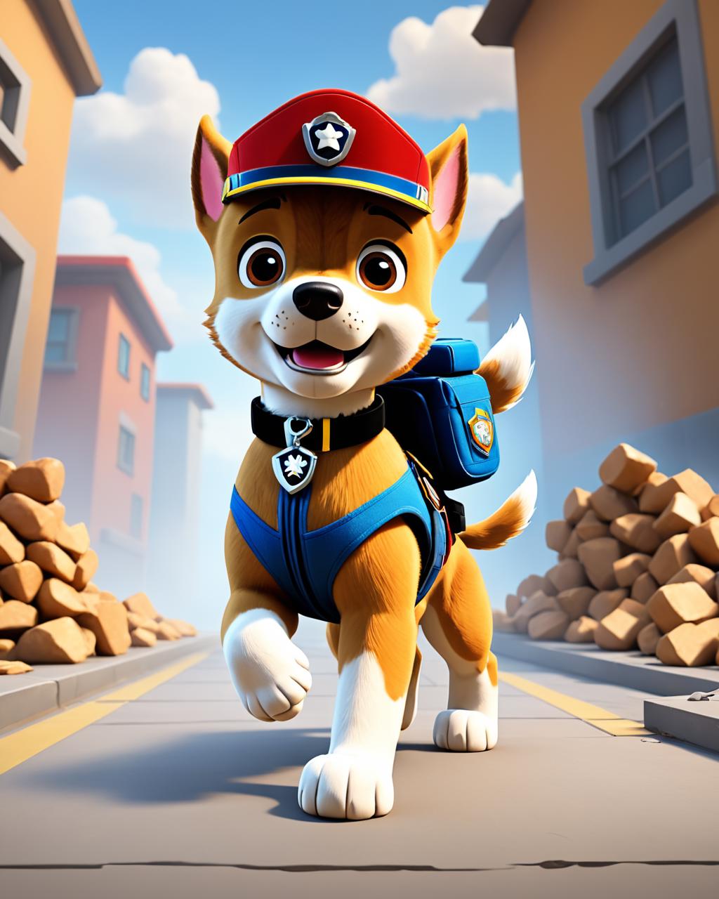 A close up of a cartoon dog wearing a hat and a blue vest - SeaArt AI