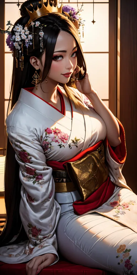 <lora:Oiran-13:0.6>, (Masterpiece, Best Quality:1.3), highres, Manga, cowboy shot, (ultra-detailed), highly detailed portrait of...