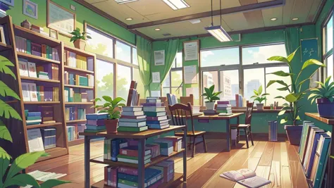 anime - style illustration of a room with a desk