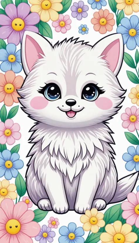 Sticker of a cute, round little animal with big, sparkling eyes and a gentle smile on its face. It has soft, pastel-colored fur. The small critter is surrounded by dainty, heart-shaped flowers in complementary pastel shades, adding to the sticker's overall charm.The white background provides the perfect canvas for this adorable creature, allowing its pastel features to pop and catch the eye. The sticker design exudes a warm and playful energy, making it an endearing addition to any item it adorns.