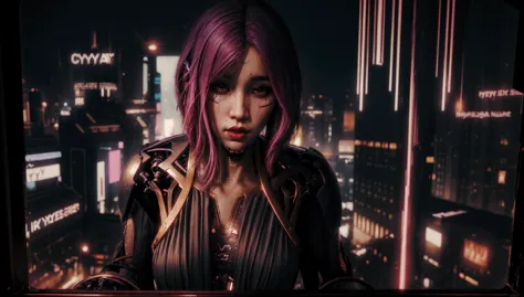 ((best quality)), ((detailed)), ((masterpiece)), Songbird looking out of a window on top of a skyscraper,  <lora:CyberSongbird:1> CyberSongbird, night, star filled sky, neon lights, vibrant colors, asymmetrical hair,  mechanical parts, cybernetic limb, red lips, cyberpunk, intricate details, hyper detail, illustration, complex, cinematic, detailed face, sharp eyeliner, <lora:more_details:0.3>