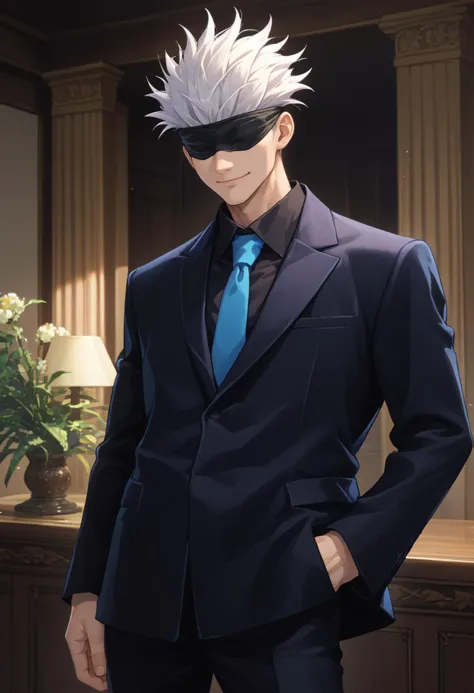 anime guy in a suit and tie standing in a room