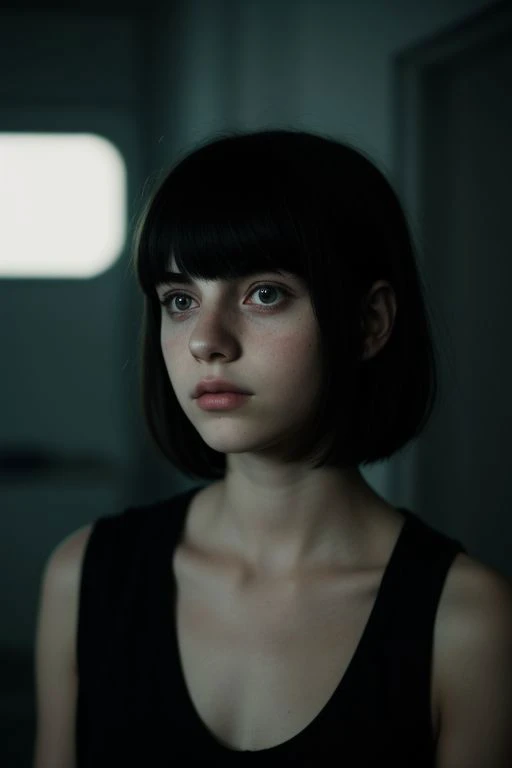 Cute young emo woman, photo in the style of Alessio Albi, cinematic composition, cinematic lighting