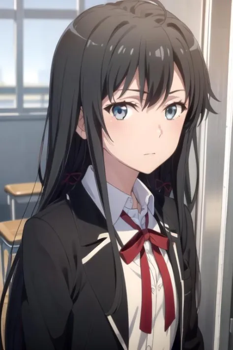 (((pixel-perfect, detail-perfect))), solo, 1girl, <lora:yukino-oregairu-01:0.8>, yukino yukinoshita, school uniform, jacket, looking at viewer, closed mouth, upper body