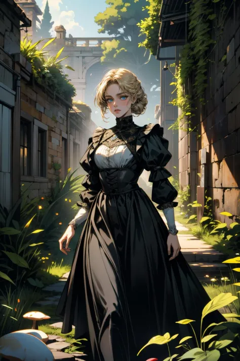 ((ultra detailed, masterpiece, absurdres))
 <lora:PEmilie:0.9>
PEmilie, 1girl, solo, blonde hair, blue eyes, roaming through a mystical, overgrown garden filled with oversized, glowing mushrooms
