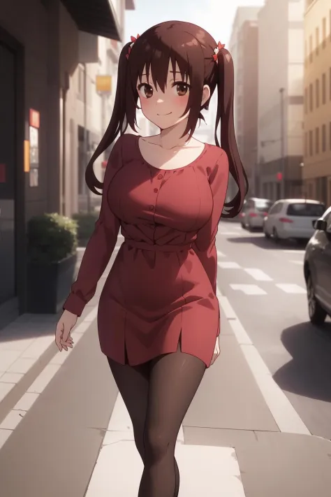 smile,large breasts,outdoors,street,walking,full body, high heels, 
<lora:Nanan ebina1Ve:0.7>,1girl,twintails,brown hair,brown e...