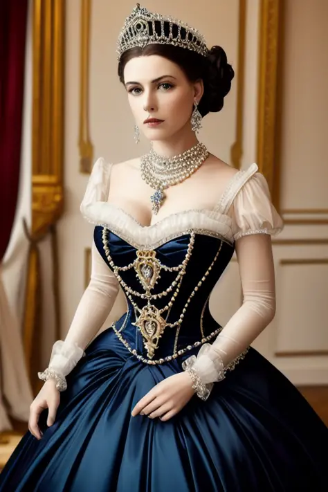 A stunning color portrait photograph of a beautiful woman Style-Princess:0.9 in a victorian era castle, a crown on her head, highly detailed  <lora:gothicNoir_gothicNoir:0.1>