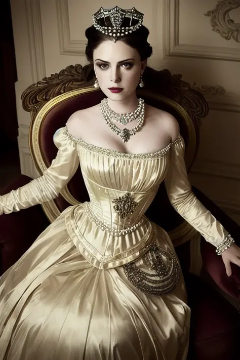 A stunning color portrait photograph of a beautiful woman Style-Princess:0.4 in a victorian era castle, a crown on her head, highly detailed  <lora:gothicNoir_gothicNoir:0.6>