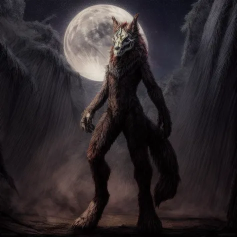 a werewolf standing in the moonlight with a full moon behind him