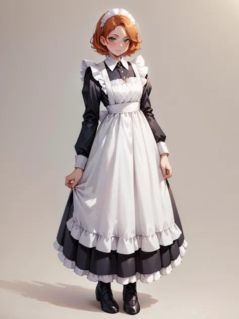 score_9, score_8_up, score_7_up, score_6_up, l0ngm41d, long sleeves, bow, apron, maid, frilled apron, full body, ginger hair,  <...