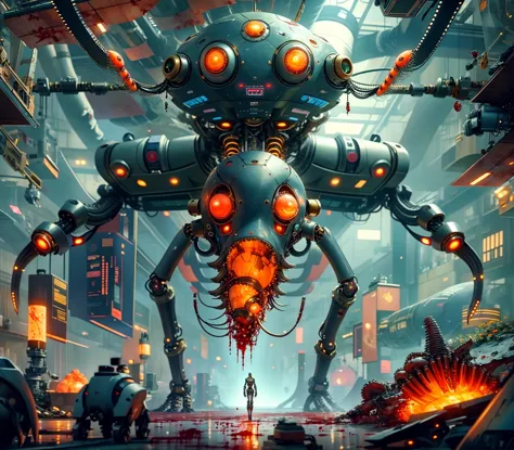 a picture taken from a video game of a giant robot in a city