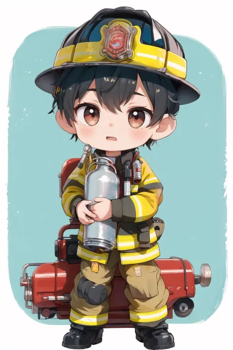 masterpiece,best quality,boy,Firefighter,chibi