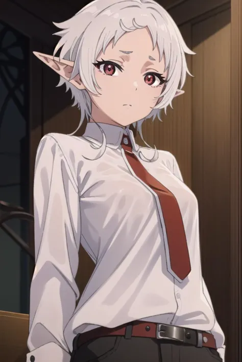 sylphy, <lyco:sylphys2-lyco-nochekaiser:1>, 
sylphy, short hair, ahoge, white hair, pointy ears, (red eyes:1.5), elf,
BREAK long sleeves, boots, pants, uniform, shirt, (white shirt:1.5),
BREAK indoors, library,
BREAK looking at viewer, (cowboy shot:1.5), 
BREAK <lyco:GoodHands-beta2:1>, (masterpiece:1.2), best quality, high resolution, unity 8k wallpaper, (illustration:0.8), (beautiful detailed eyes:1.6), extremely detailed face, perfect lighting, extremely detailed CG, (perfect hands, perfect anatomy),