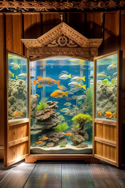 a fish tank with many different types of fish inside of it