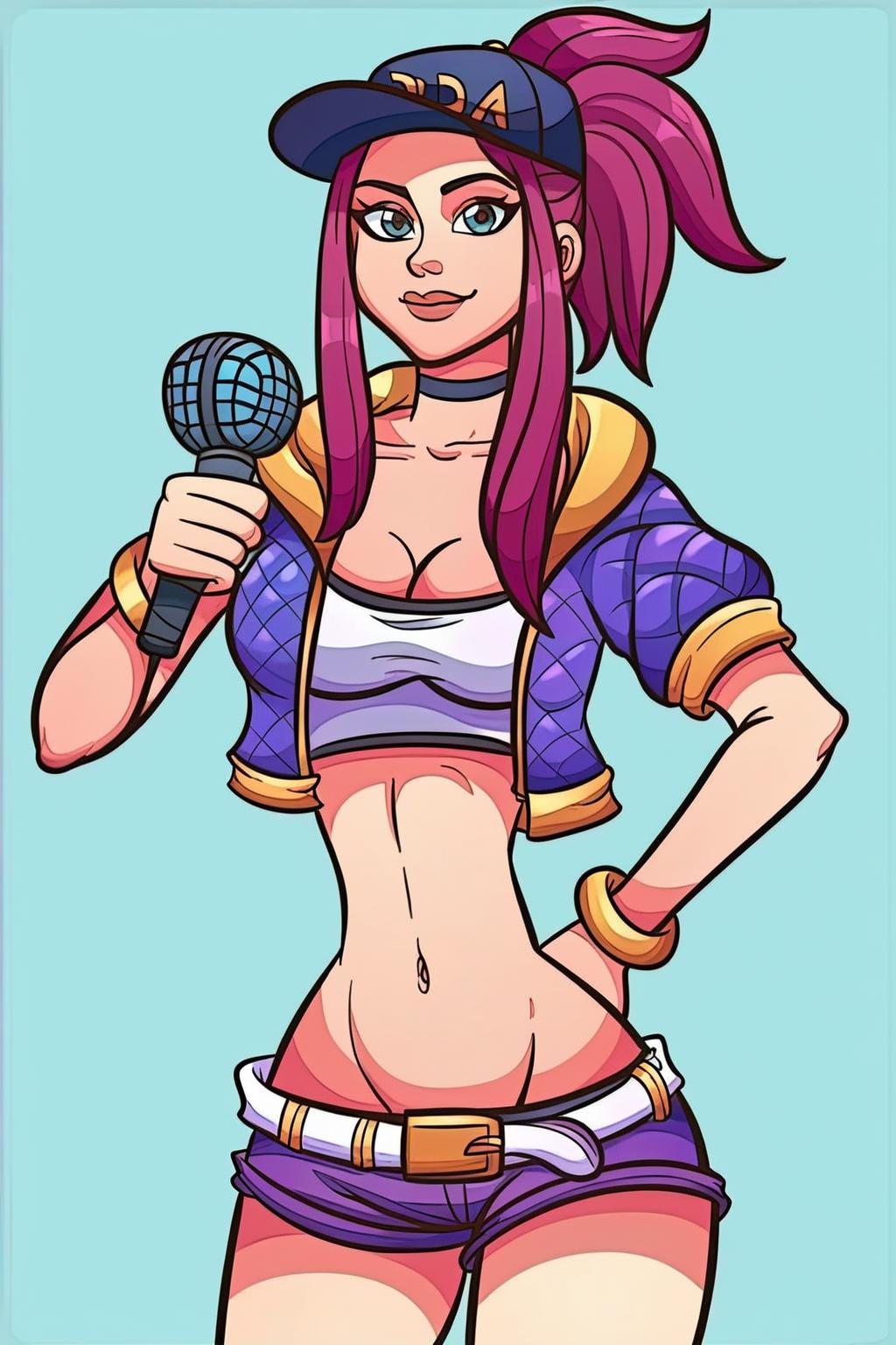 A cartoon girl with headphones and a pink top - SeaArt AI